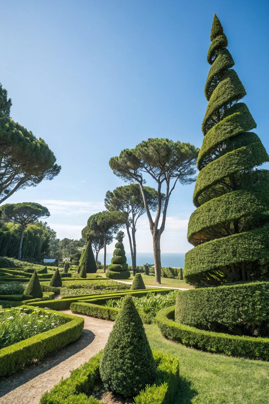Geometric tree patterns add a modern twist to landscaping.