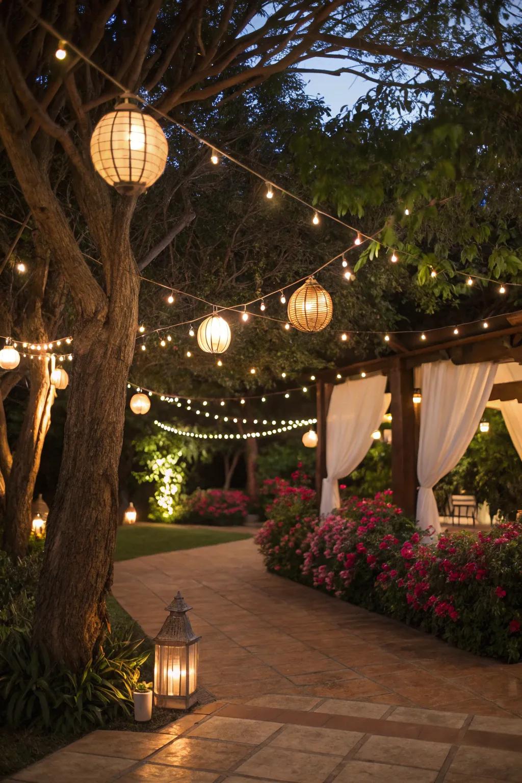Ambient lighting transforms the evening atmosphere.