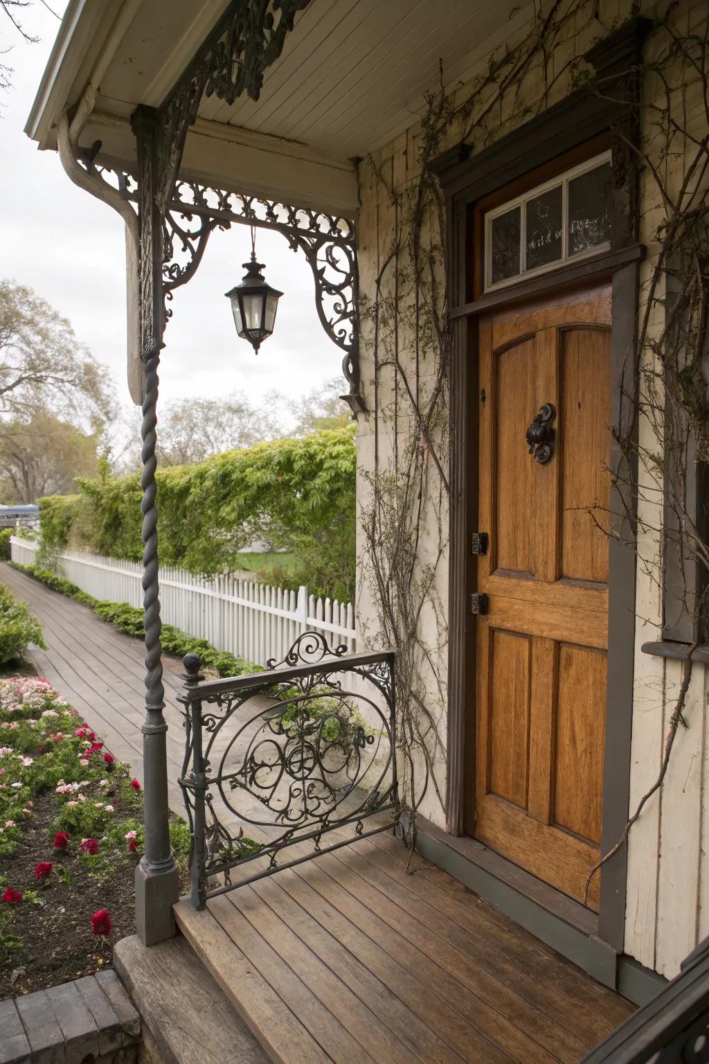 Wrought iron accents give this porch a classic Tuscan feel.