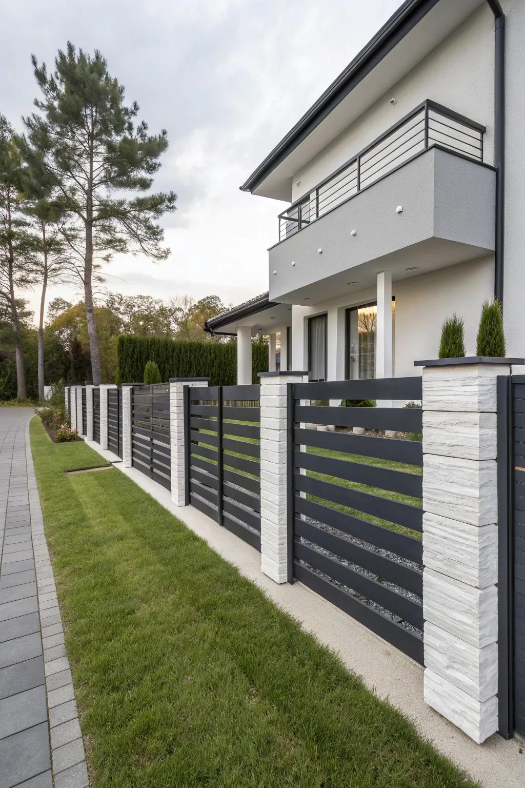 Slate and white fence making a bold statement in a modern setting.