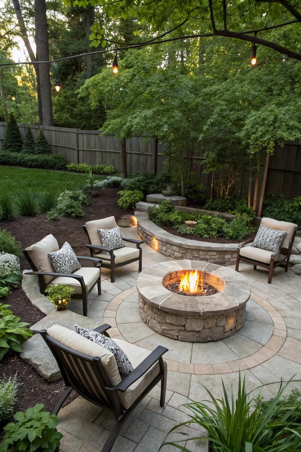 A cozy fire pit perfect for late-night conversations and marshmallow roasting.