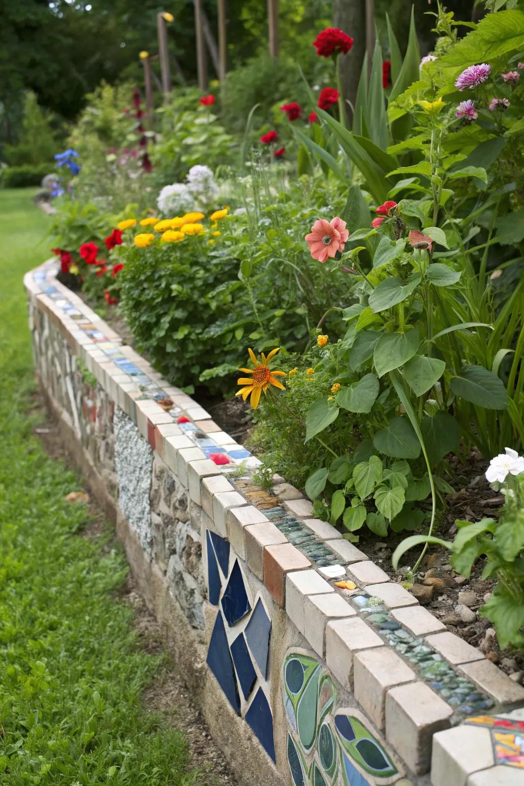 Recycled materials offer a sustainable and unique garden border.