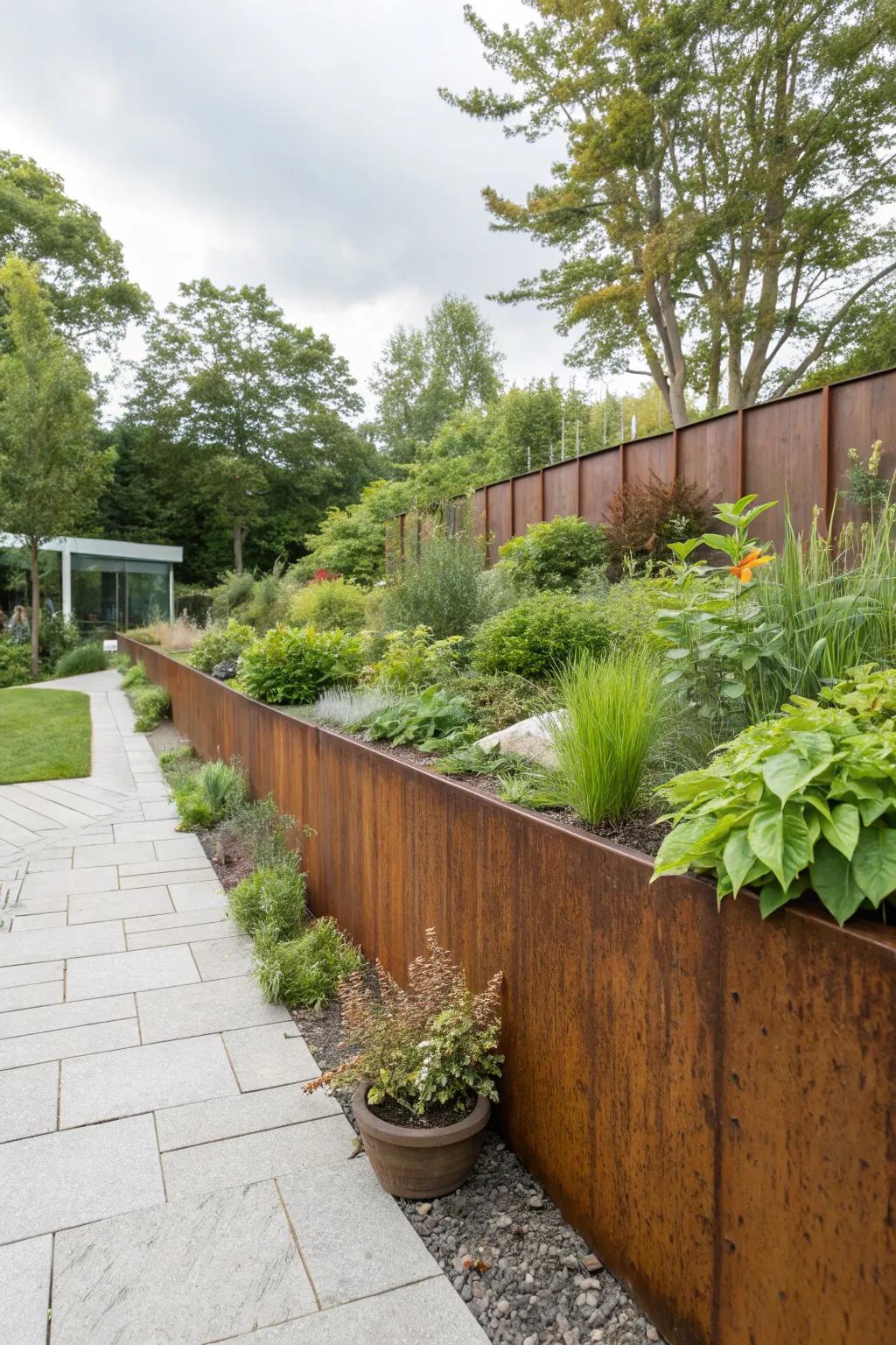 Rustic elegance with corten steel retaining wall