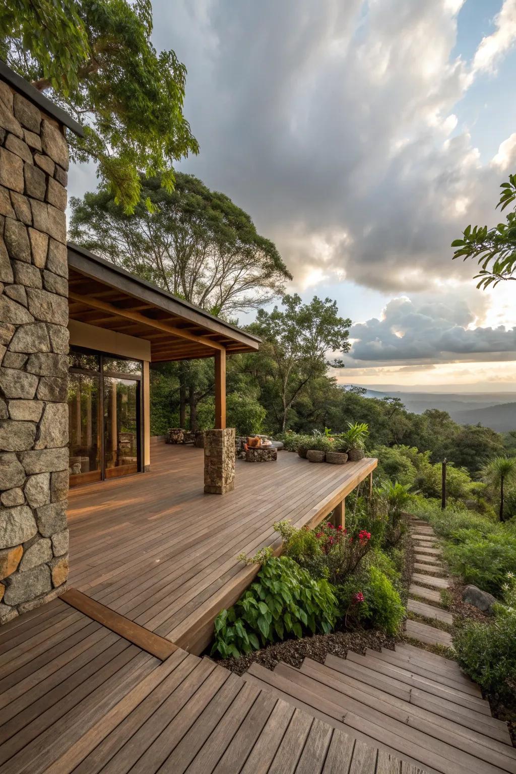 Natural materials create a harmonious outdoor environment.