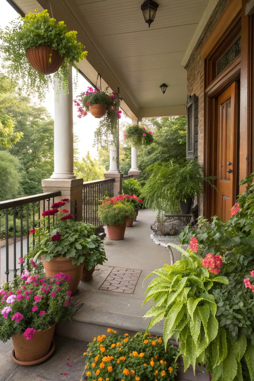 Potted plants bring nature's charm to your porch.