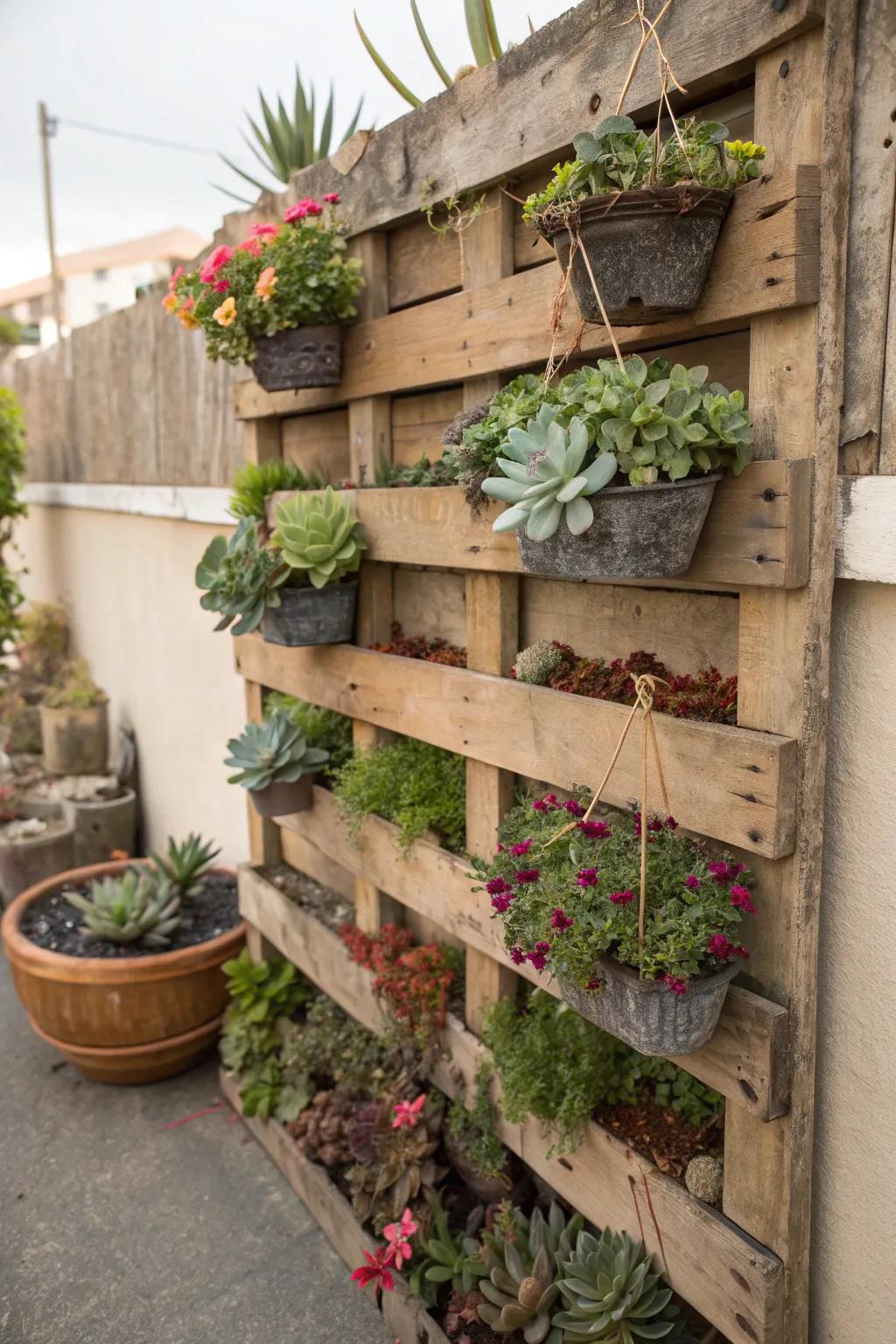Add rustic charm to your urban garden with pallet planters.