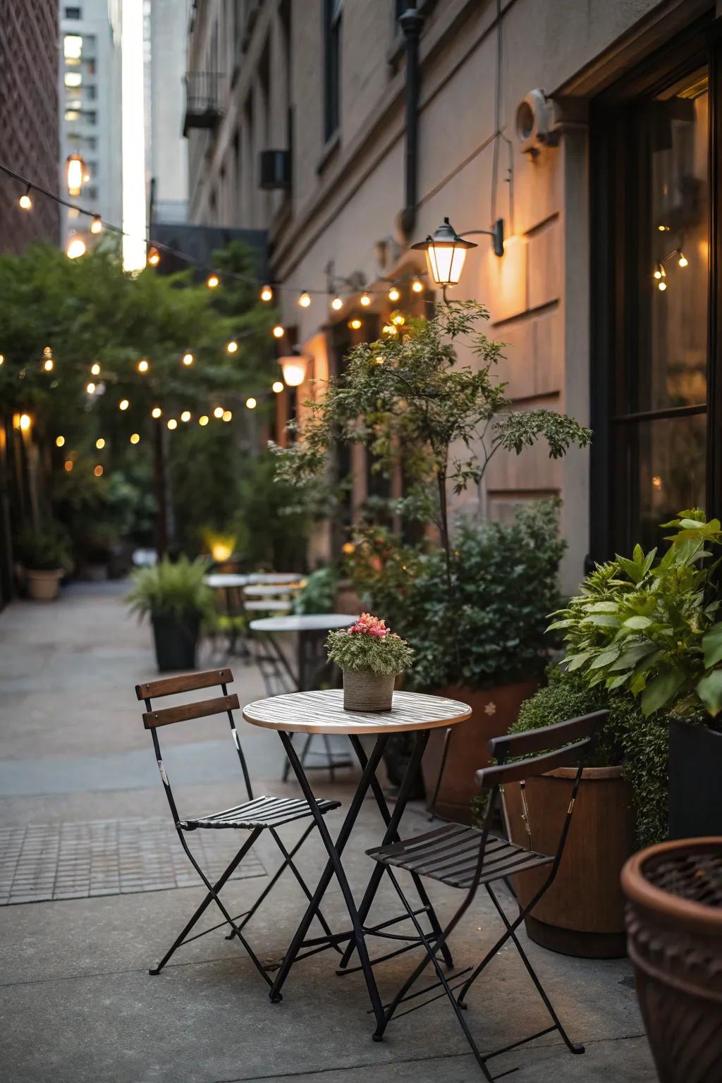 Enjoy intimate meals at a charming bistro dining setup.