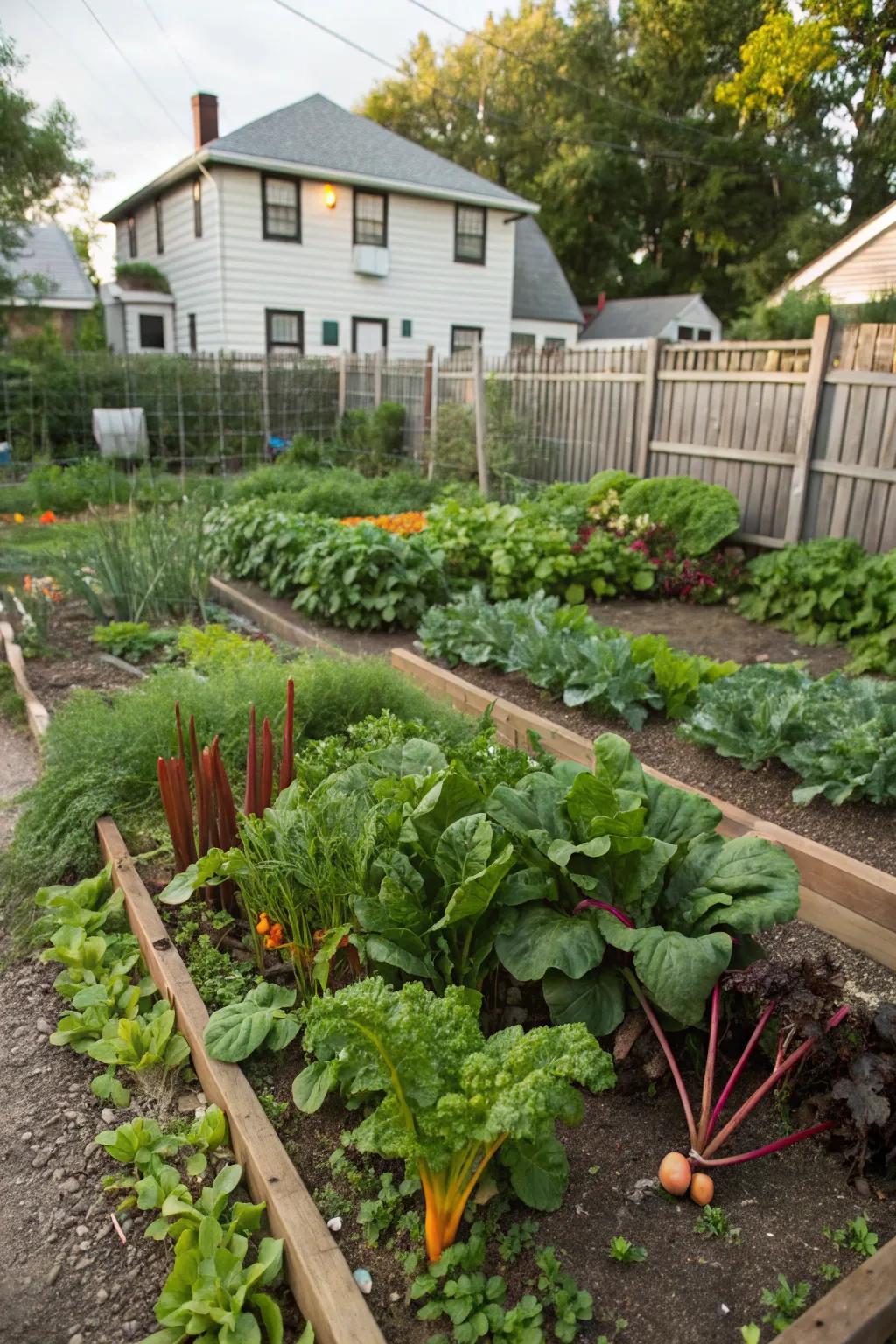 A diverse mix of vegetables growing together.
