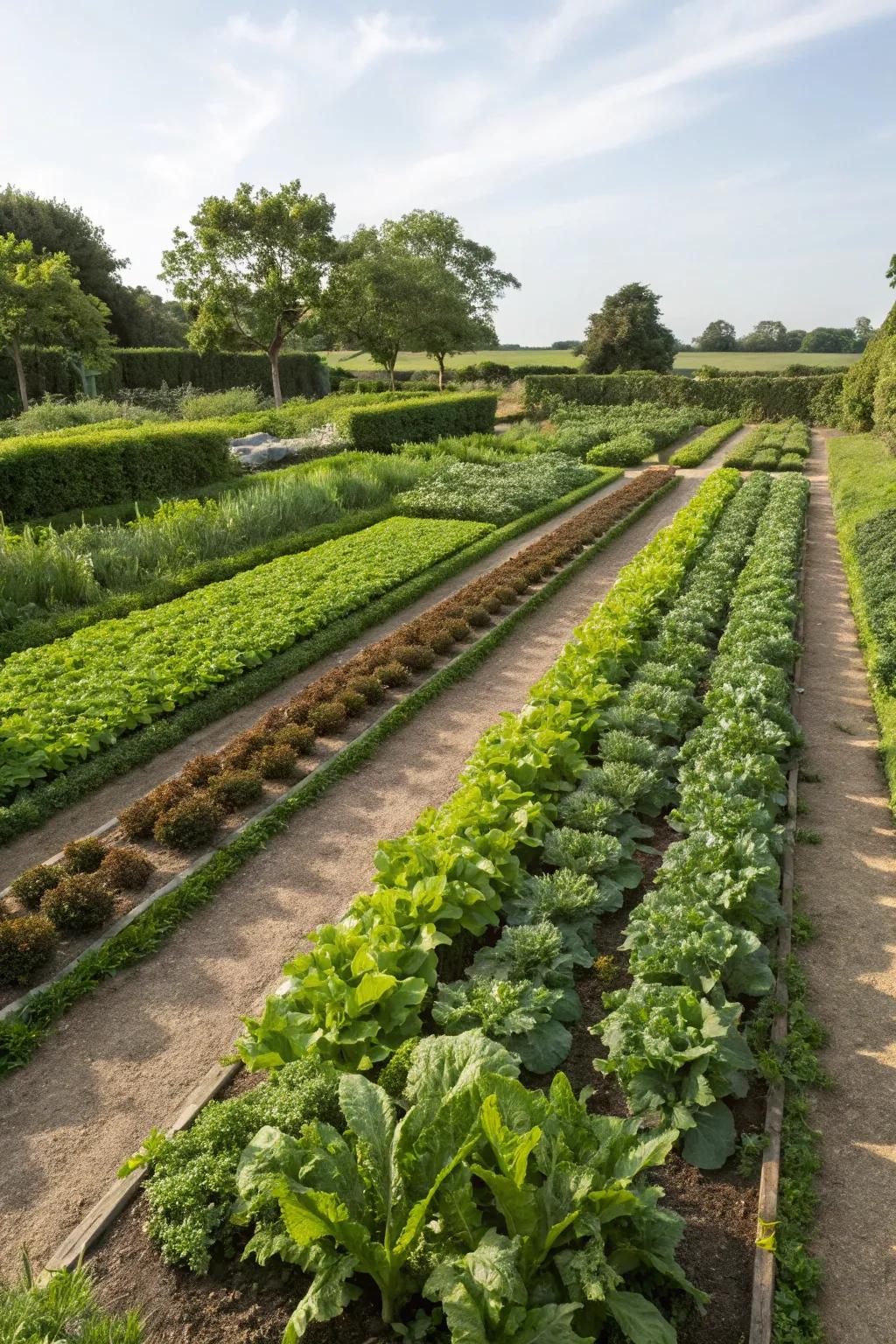 Symmetrical path designs bring peace and order to gardens.