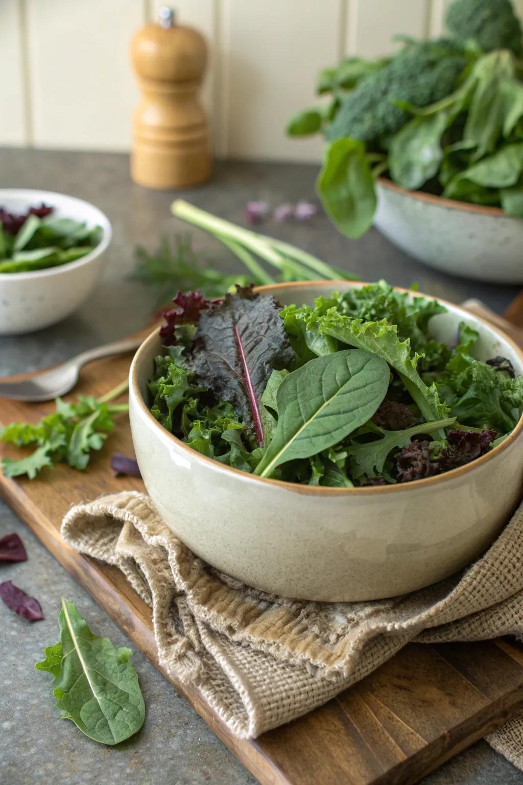 A vibrant mix of leafy greens makes the perfect base for any salad.