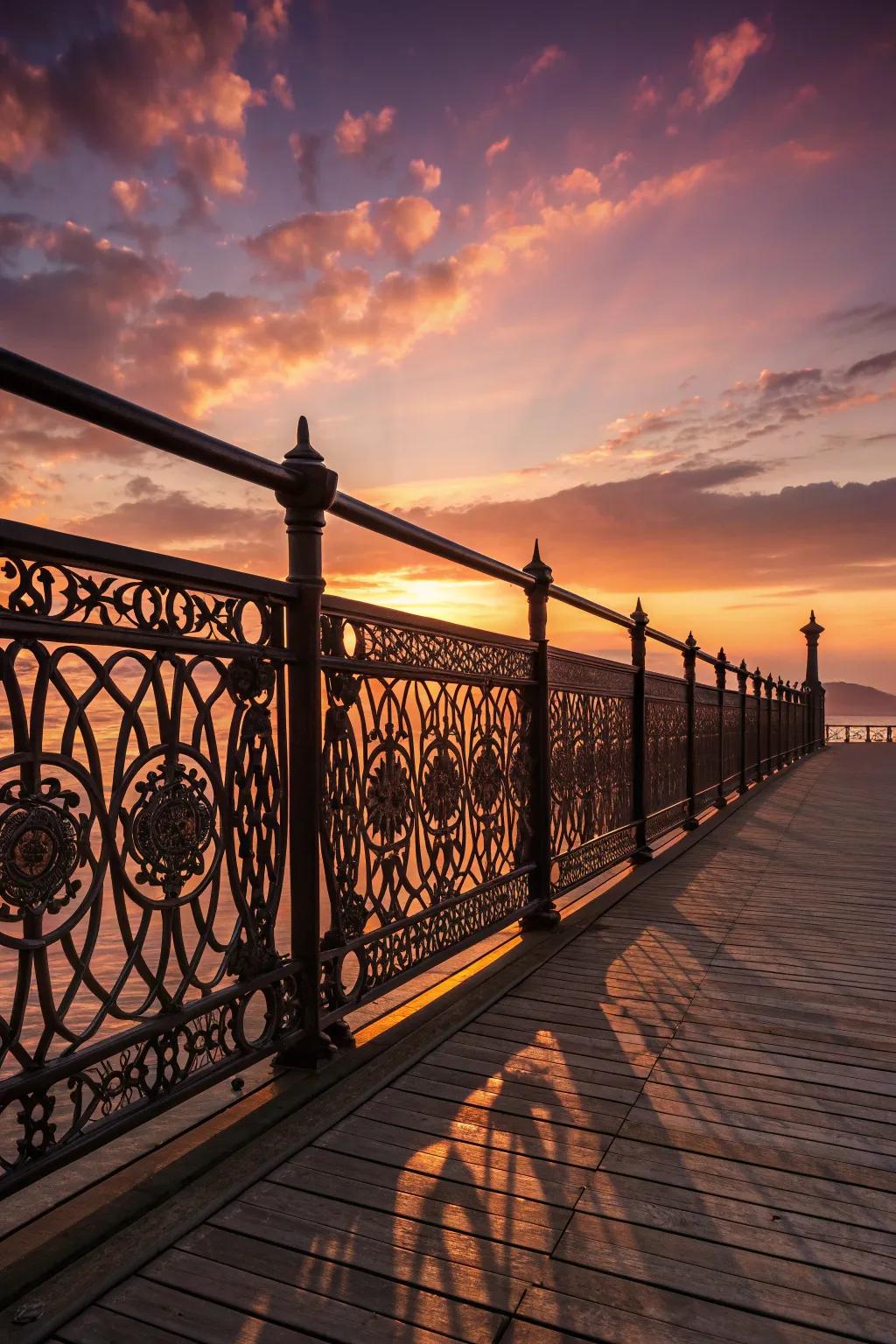 Intricate metal patterns turning deck railings into art.