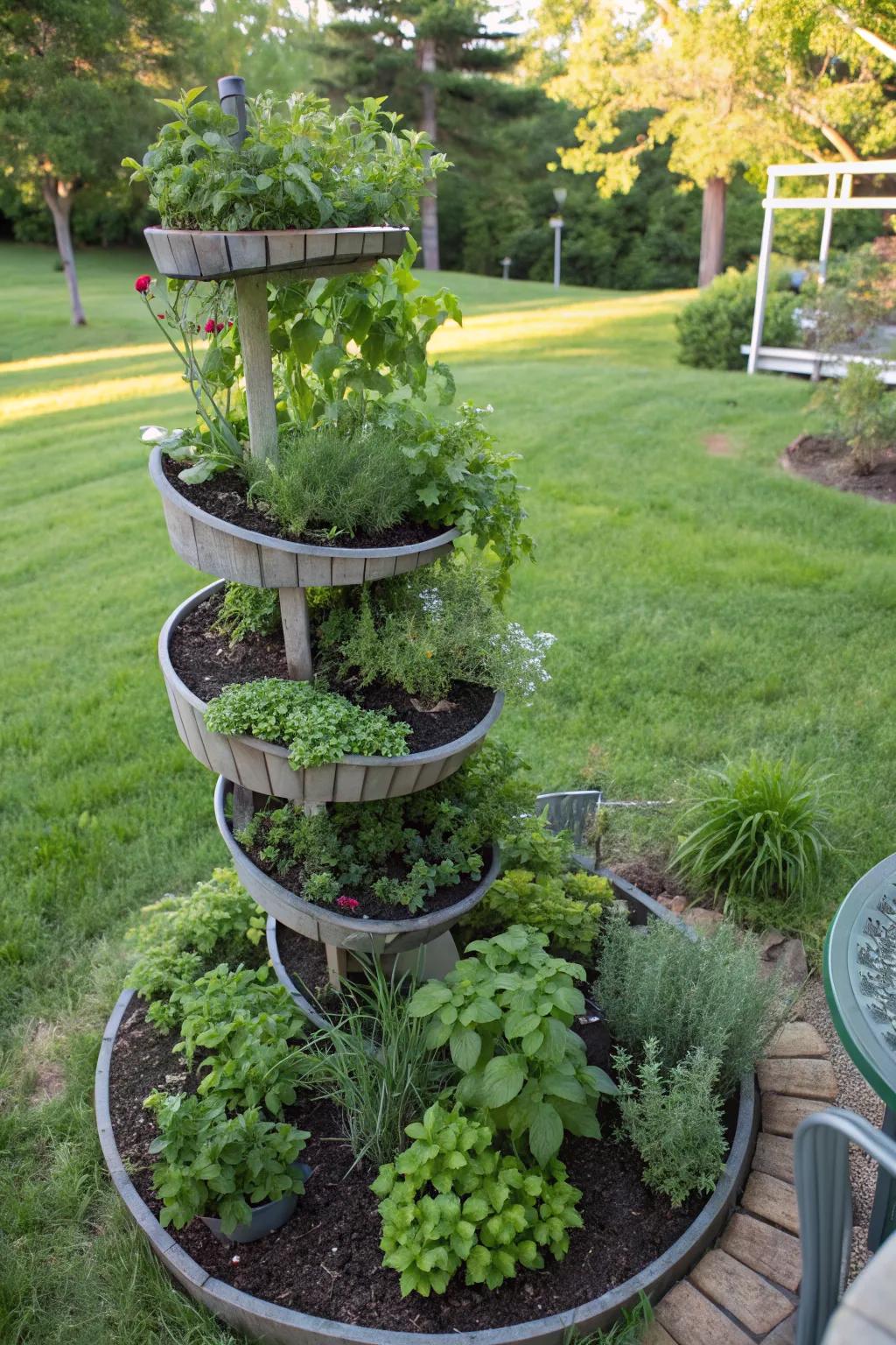 A herb spiral adds charm and efficiency to any garden.