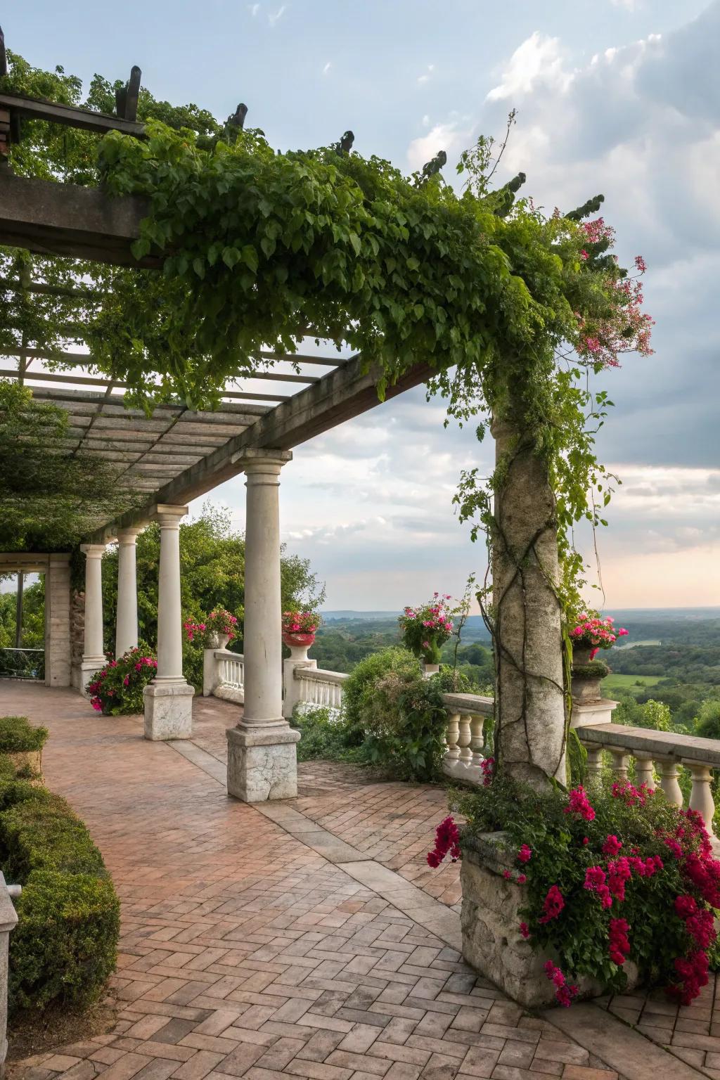 A pergola offers shade and charm on this Victorian patio.