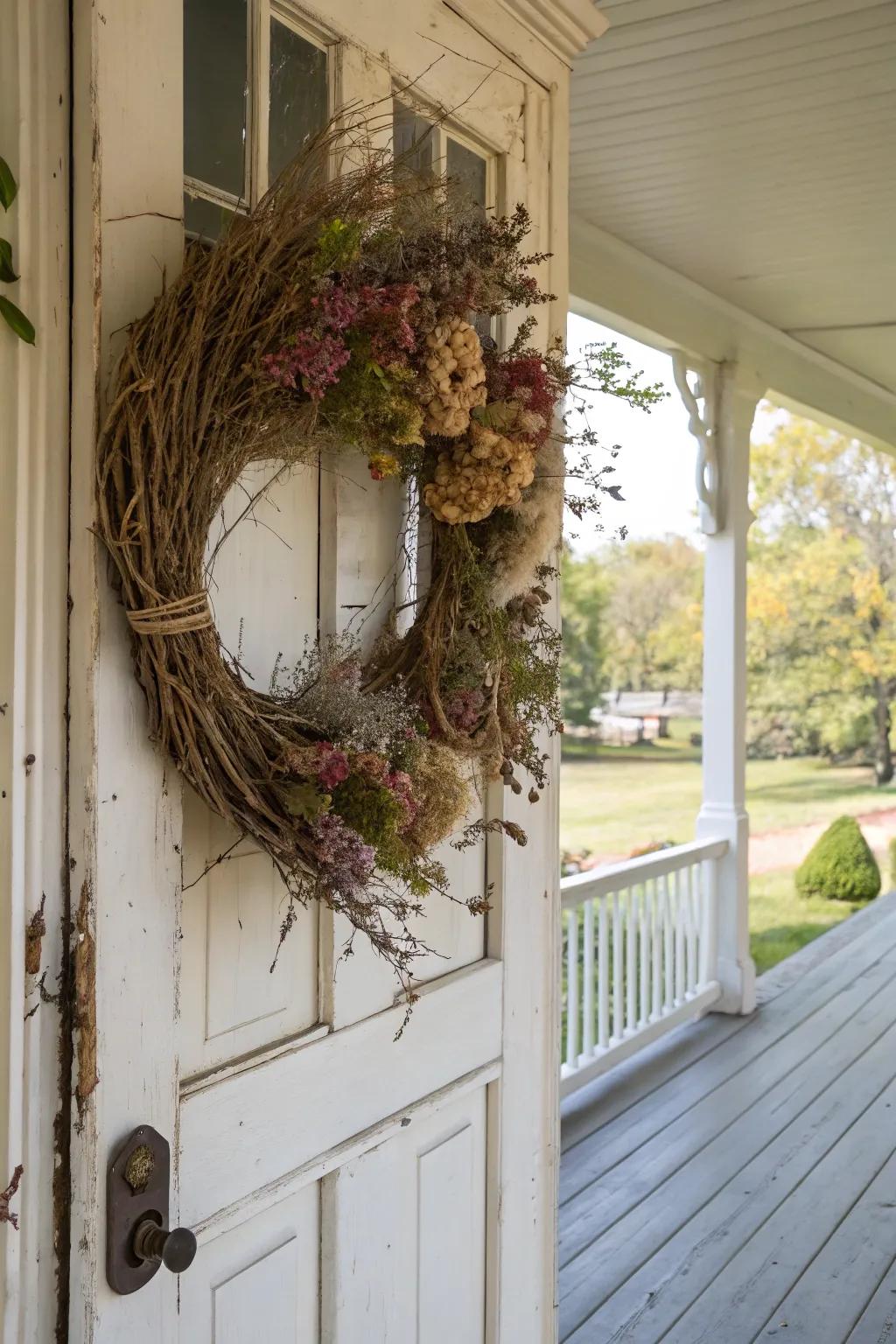 Welcome guests with a charming grapevine wreath.
