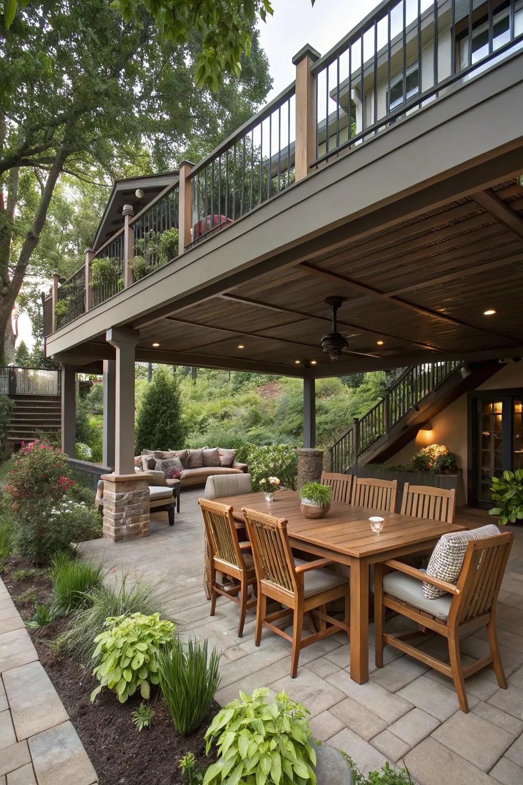 A multi-level patio design that maximizes outdoor space.