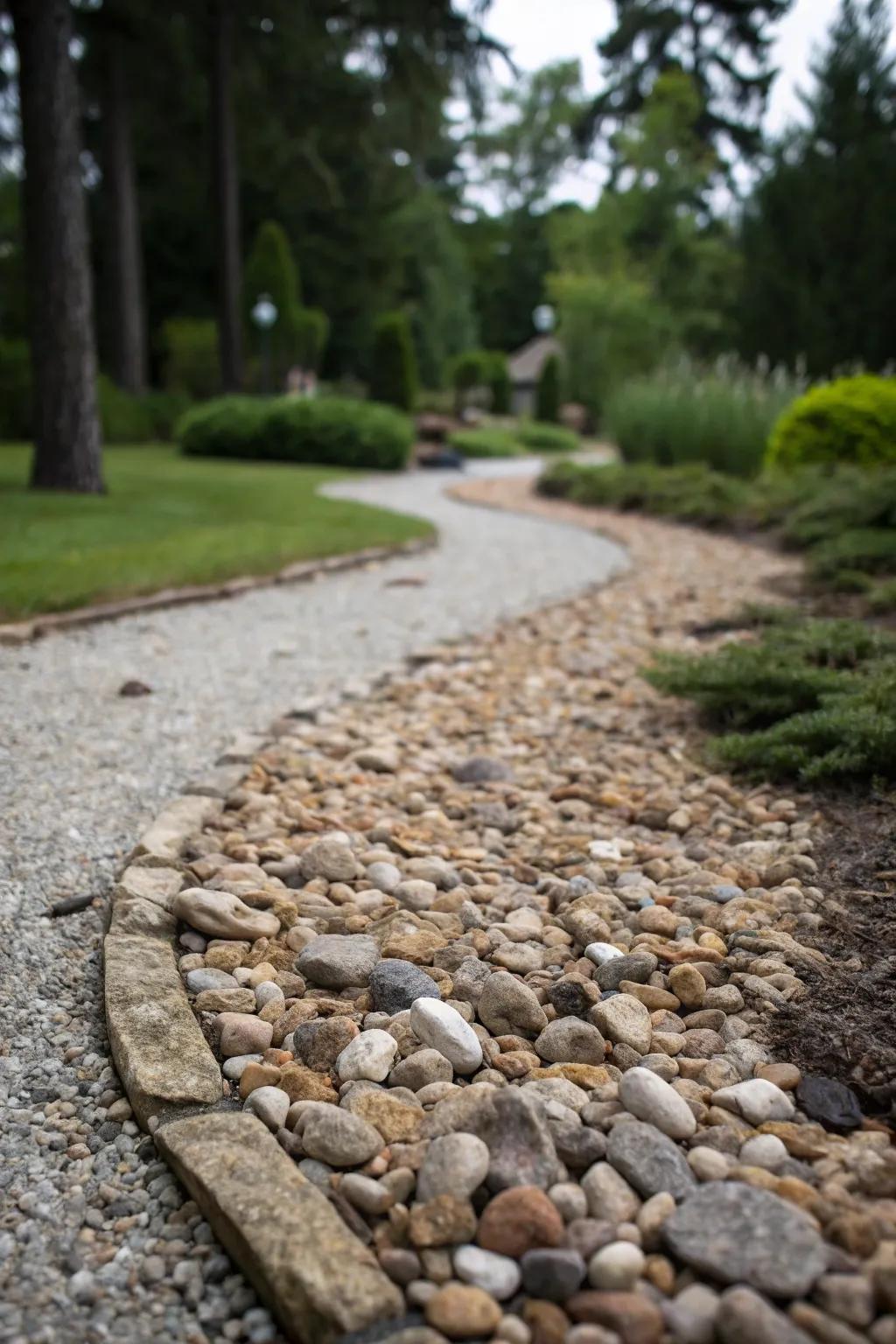 A textured gravel path using various gravel sizes.