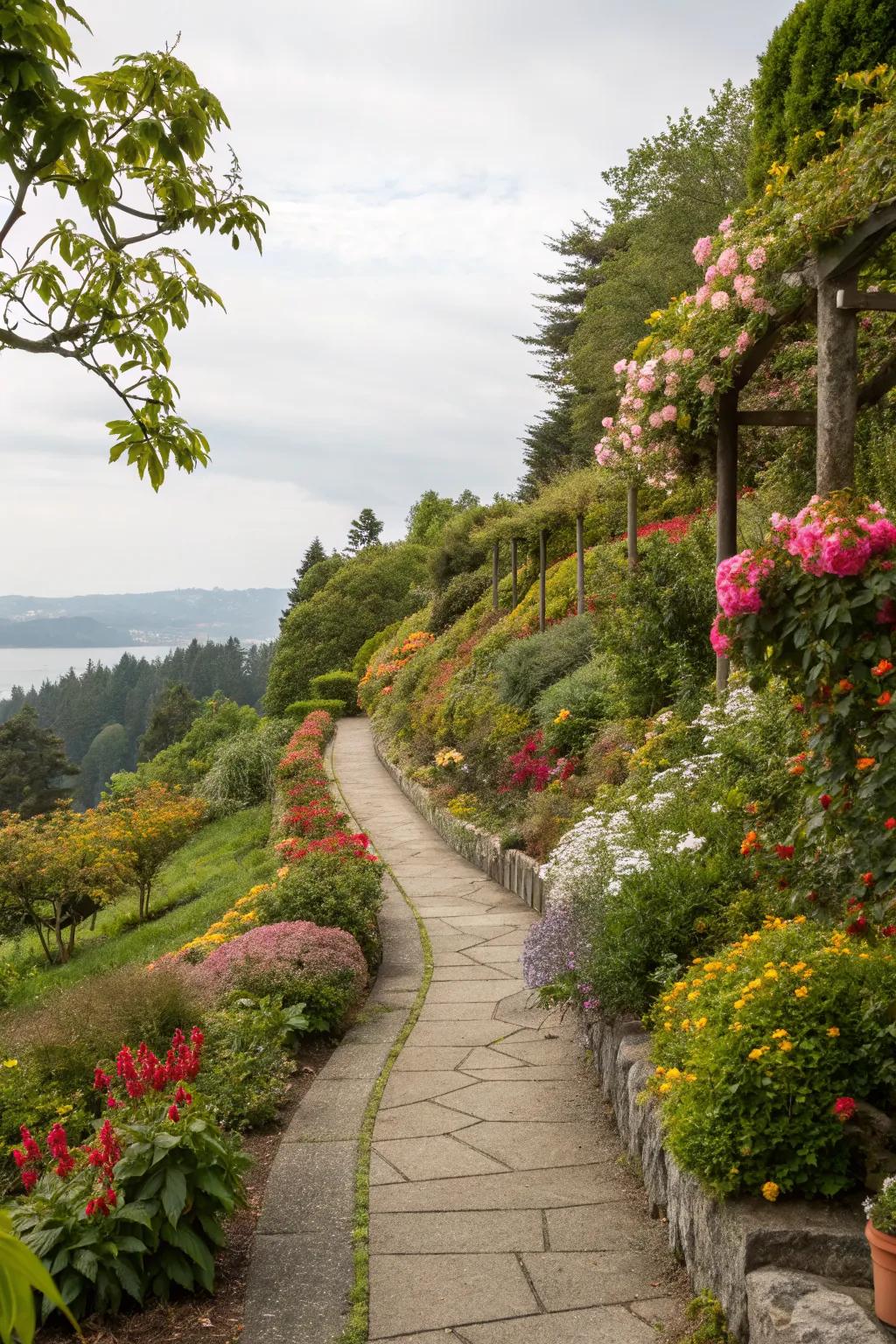 Natural landscaping around a path creates harmony and beauty.