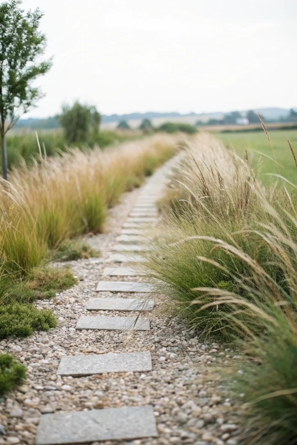 Minimalist gravel path with simple grasses
