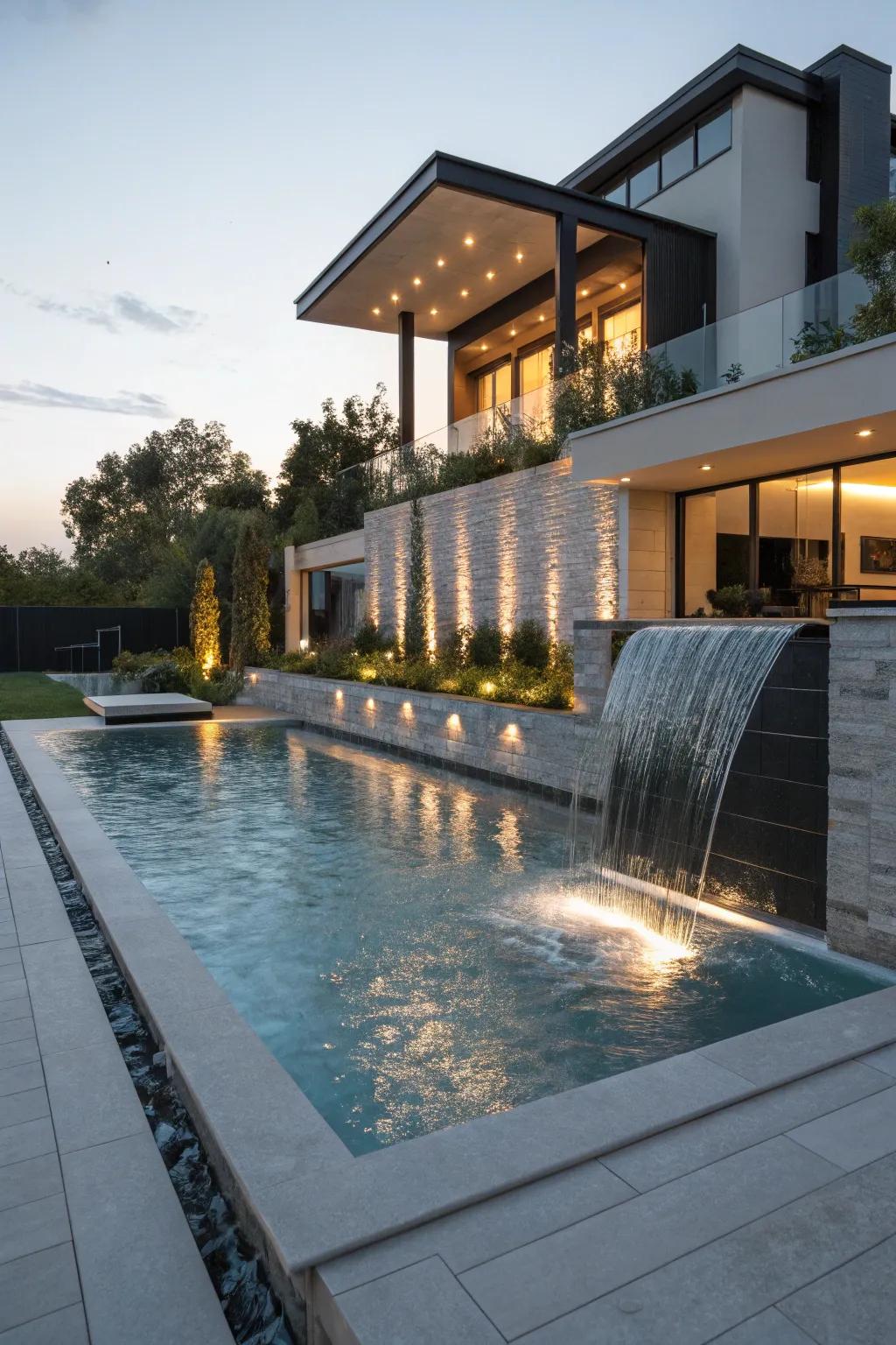 Sheer descents provide a sleek, modern aesthetic to any pool.