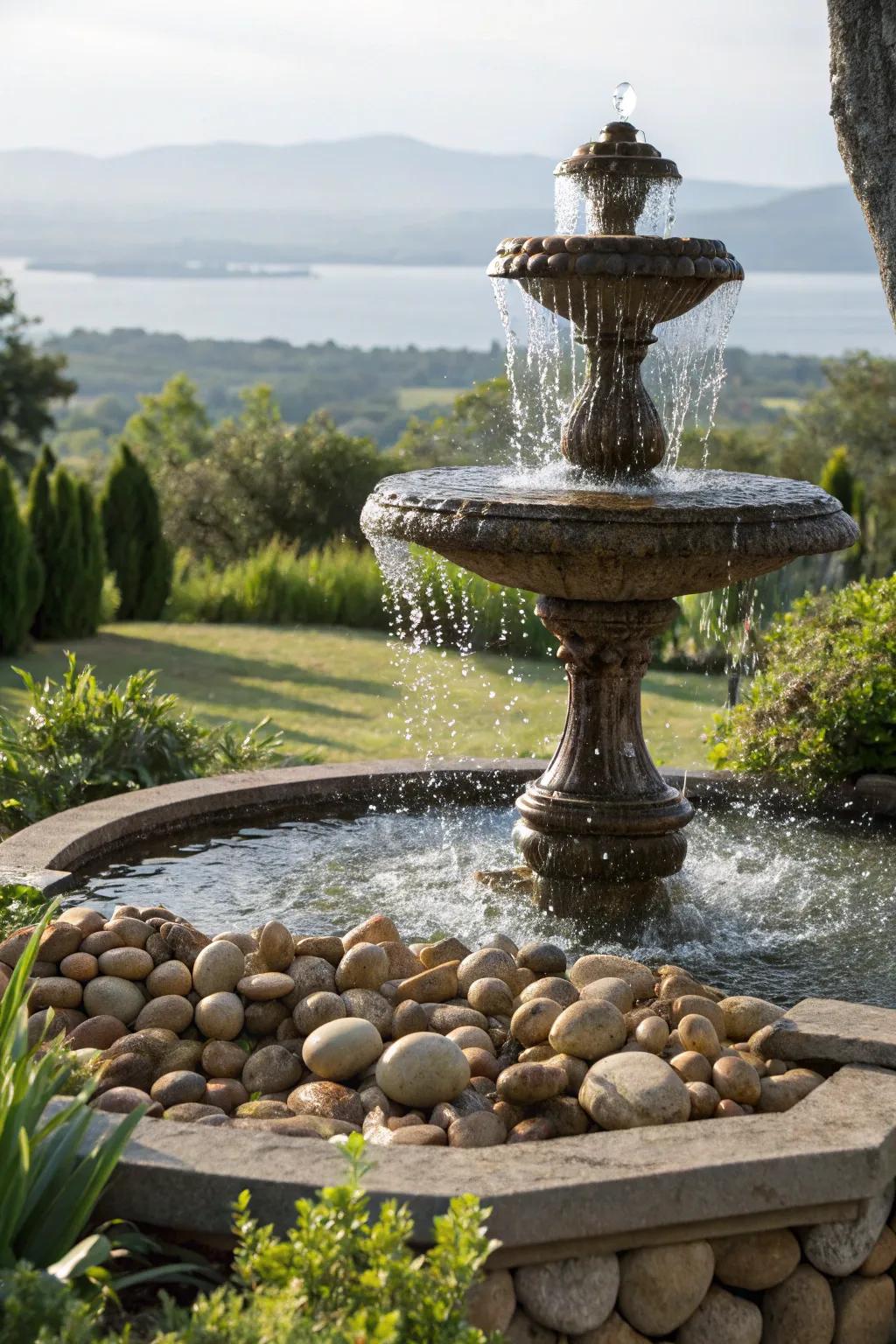 A dynamic pump feature bringing life to a trough fountain.