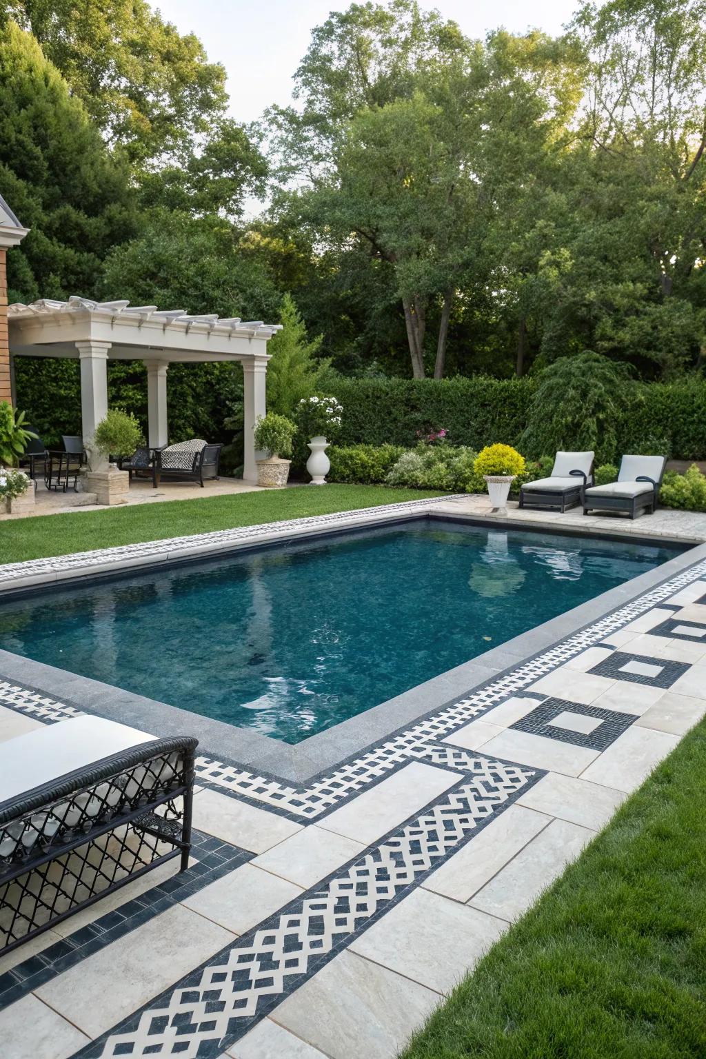 Bold black tiles add drama and elegance to any pool.