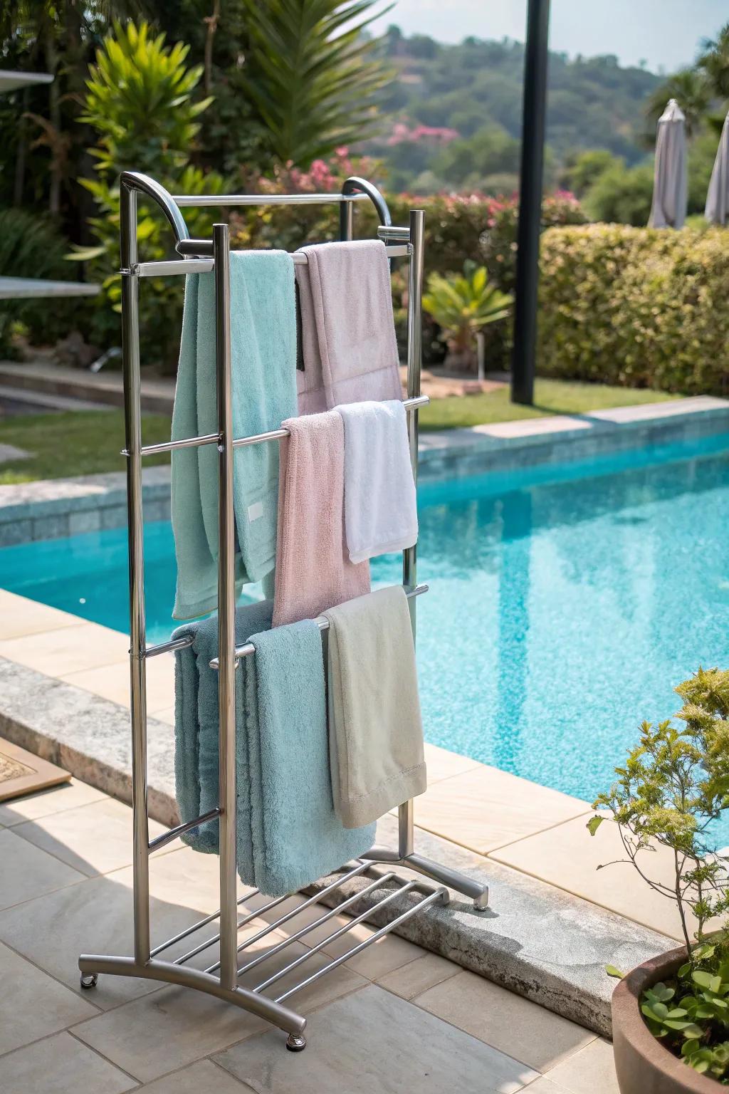 Elegant and efficient multi-level towel rack.