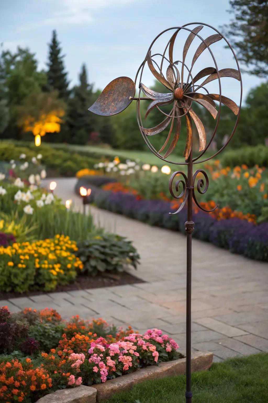 A mesmerizing kinetic wind spinner in action.