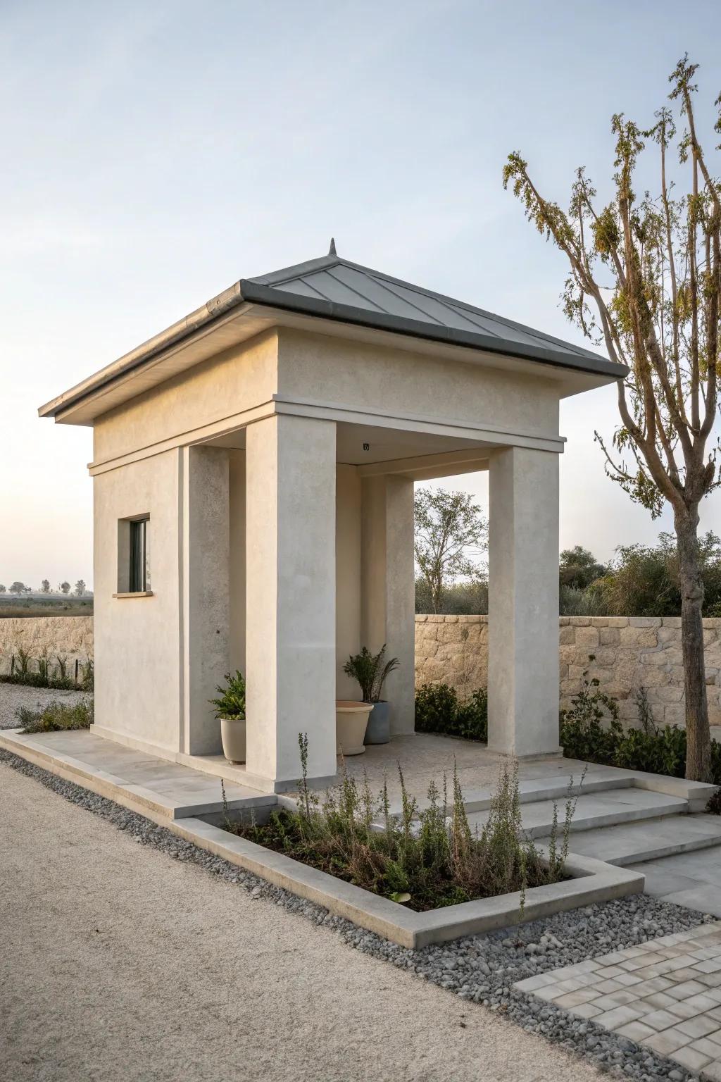 A modern minimalist well house that enhances any contemporary outdoor space.