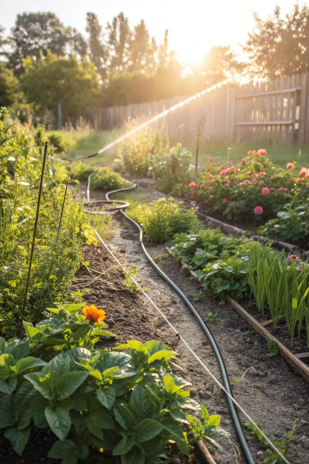 Efficient water management with a drip irrigation system.