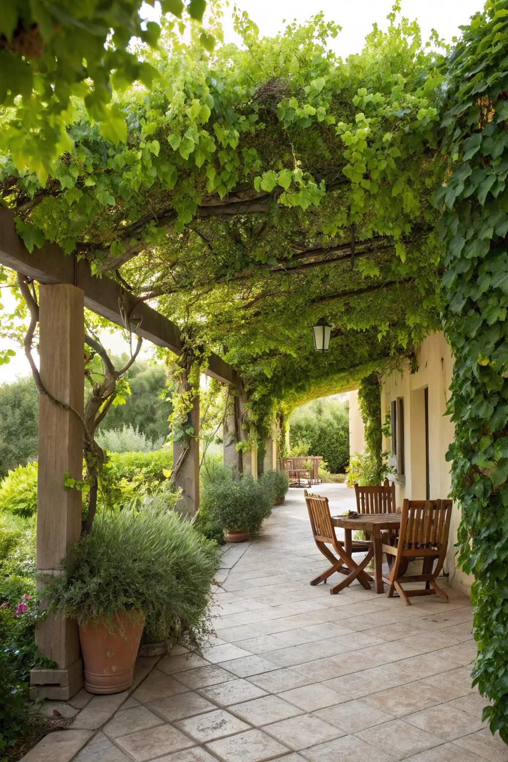 Natural shade with the beauty of climbing plants.