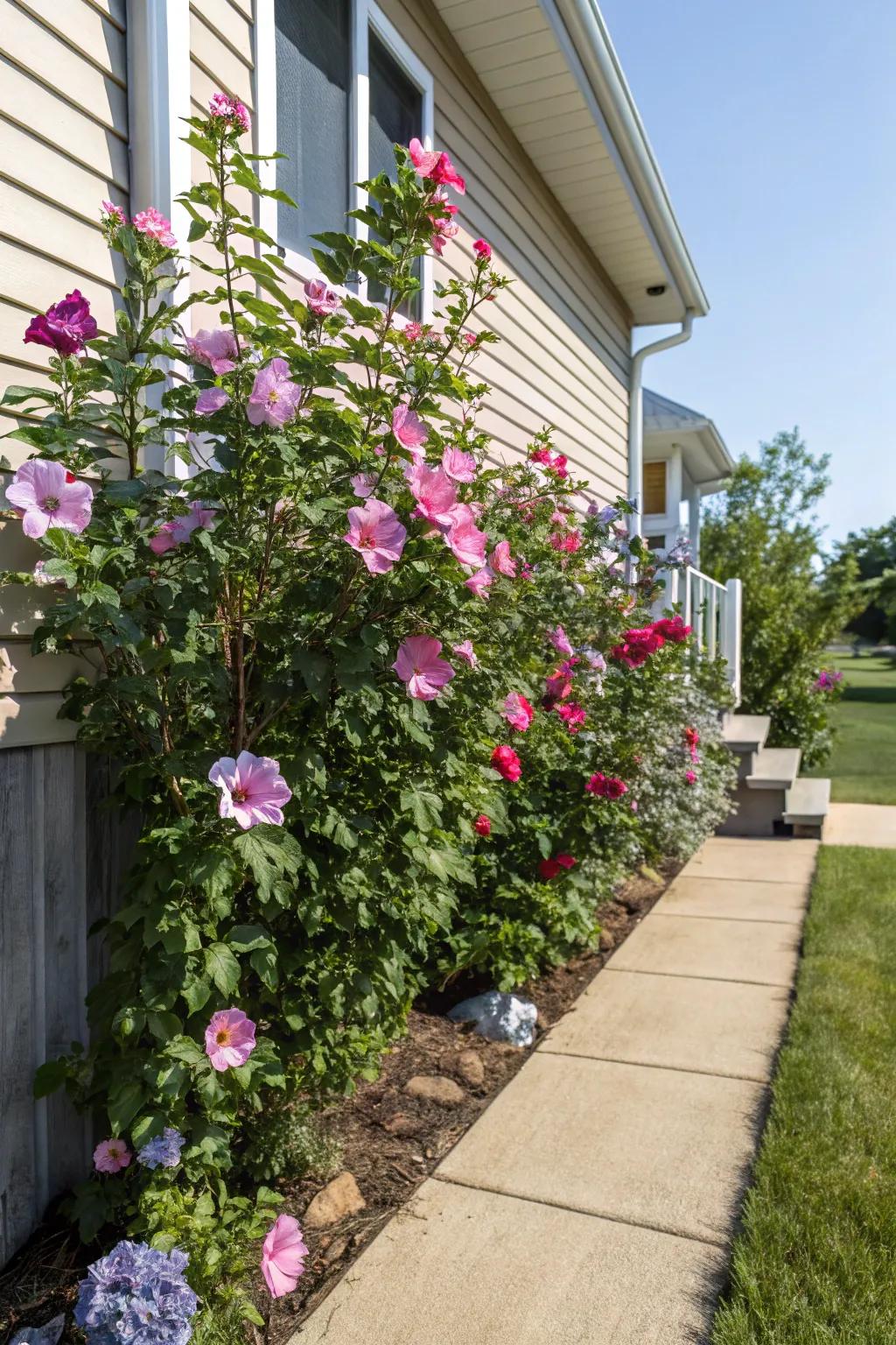 Rose of Sharon provides continuous blooms and vibrant colors.
