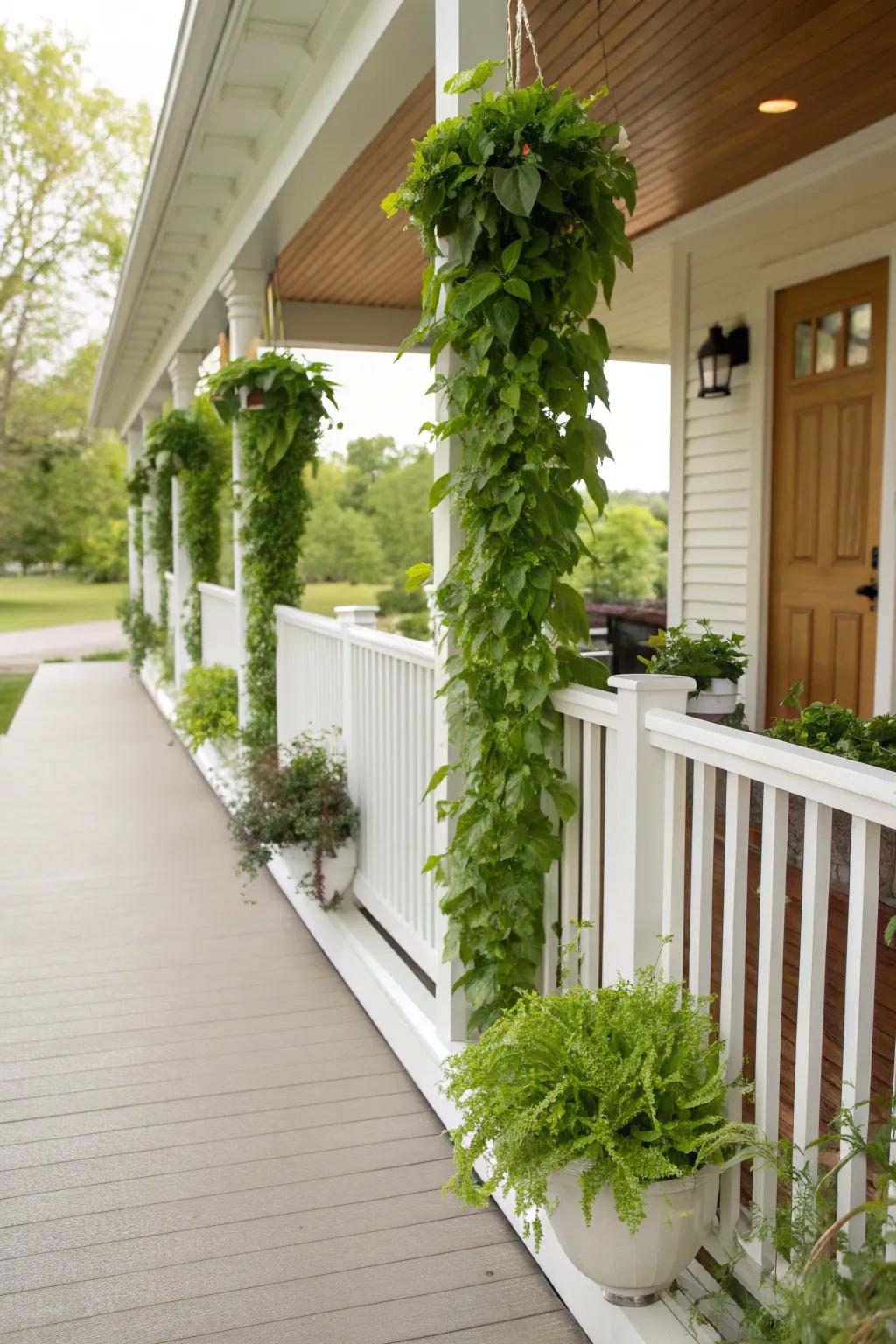 A vertical garden integrated into the railing offers a fresh twist.