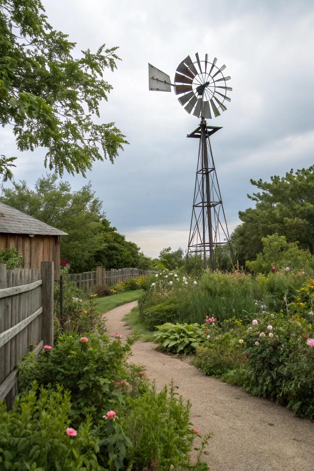Functional windmill for sustainable garden living.
