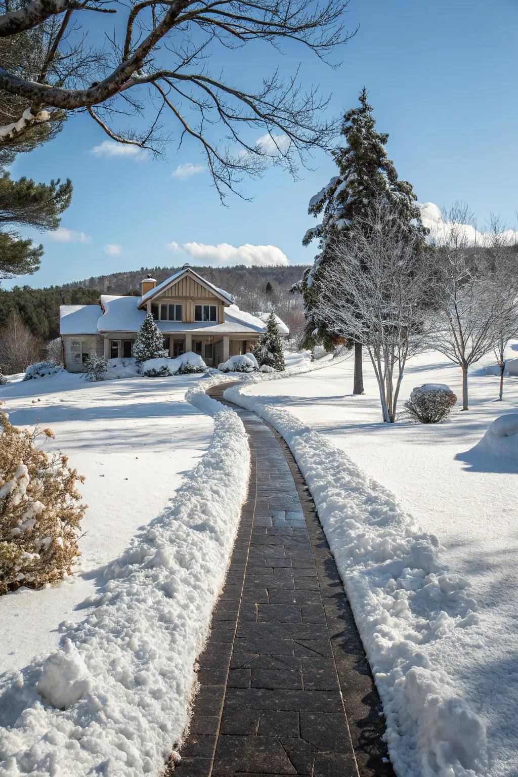 A well-maintained pathway offering a clear route through the snow.