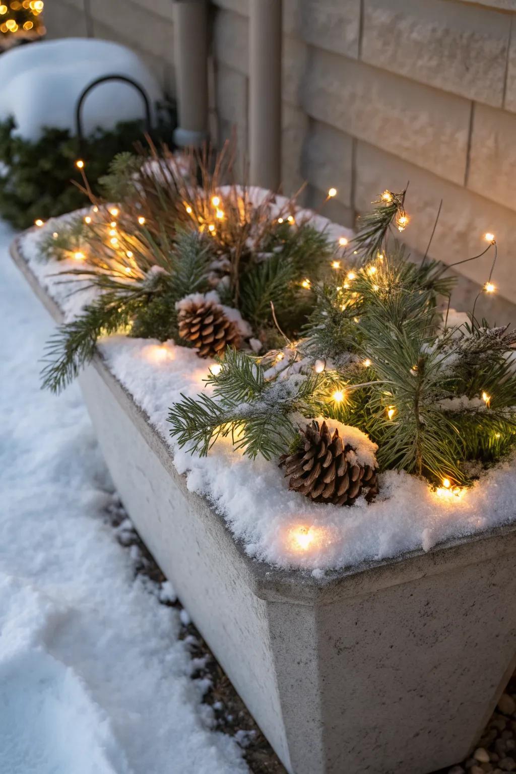 A sprinkle of decorative snow enhances winter magic.