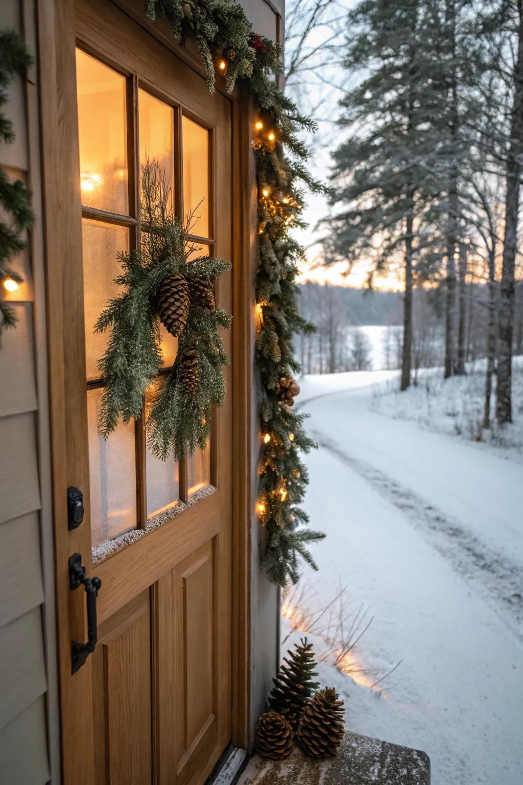 Bring nature to your doorstep with rustic evergreens.