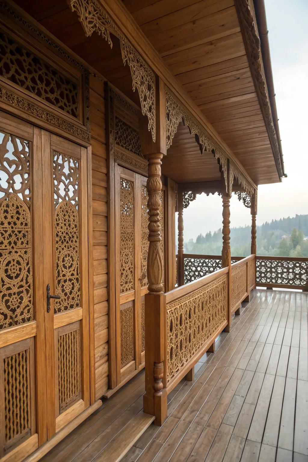 Achieve stylish privacy with wooden panels on your balcony.