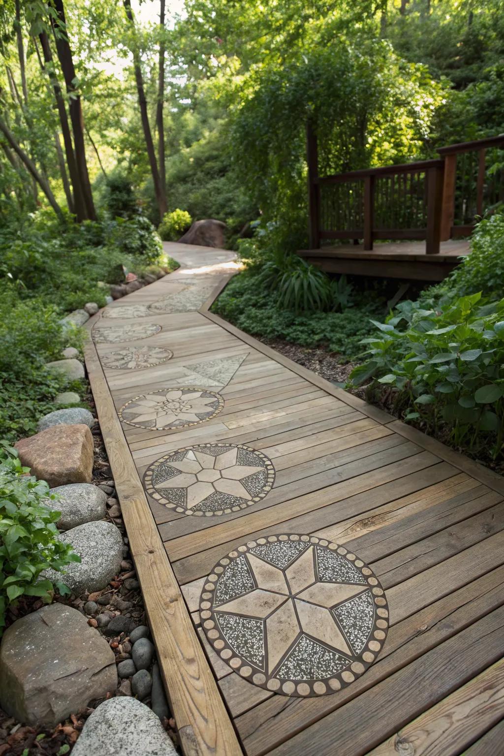 Natural stone inlays add elegance and texture to your deck.