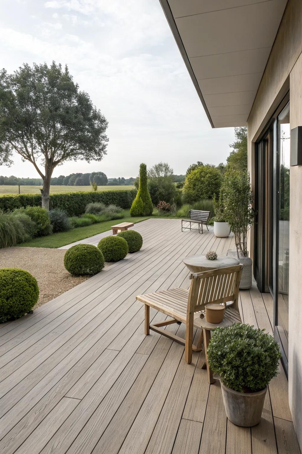 A deck that showcases the natural beauty of wood grain.