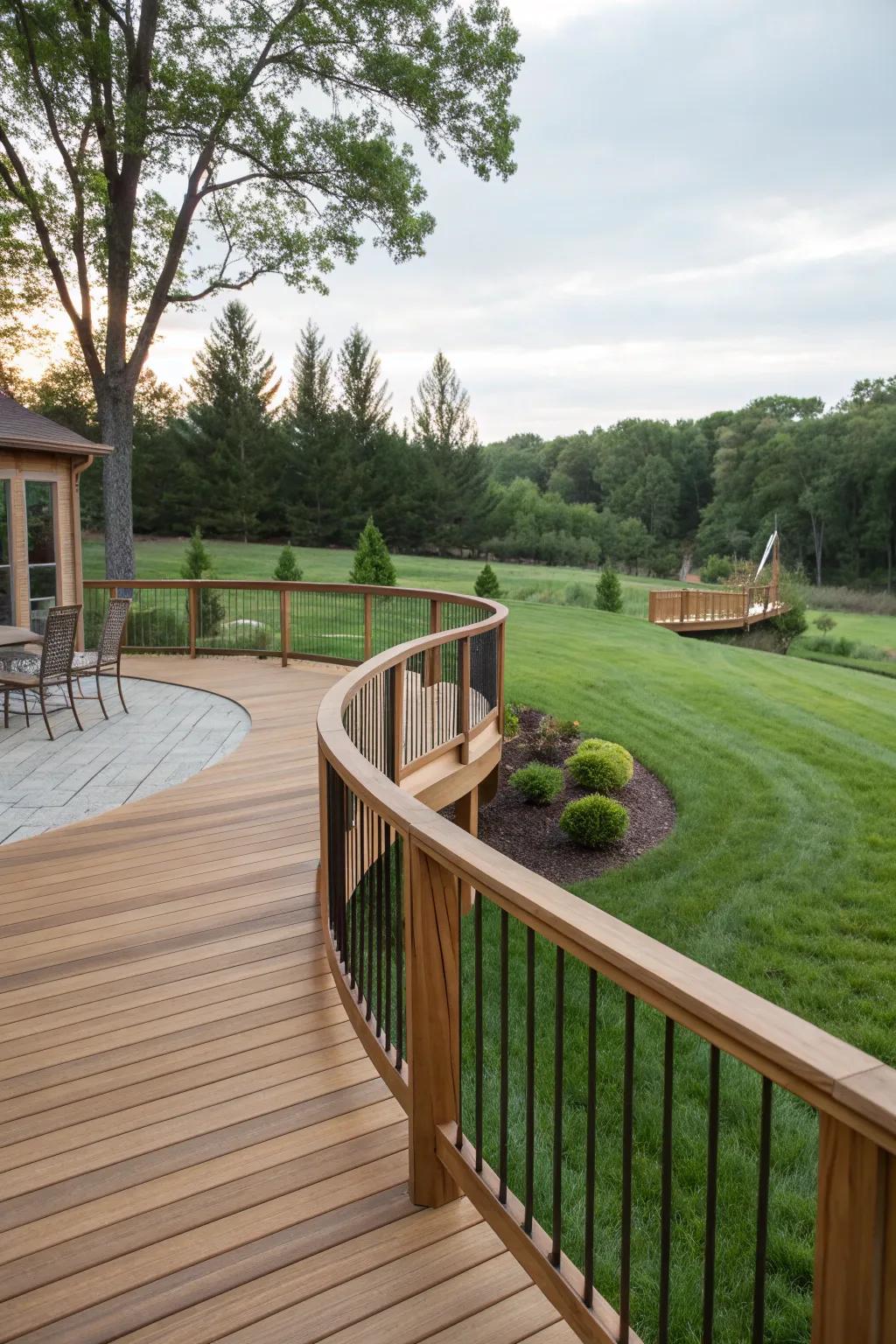 Curved railings offer elegance and fluidity to any deck.