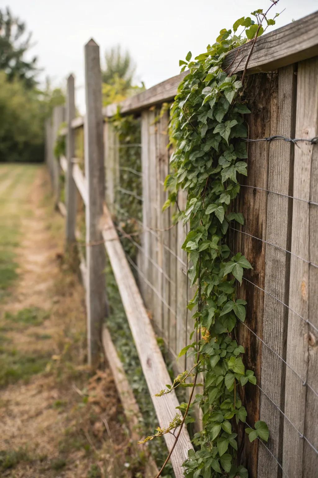 Vertical garden on a wood and wire mesh fence creating a vibrant outdoor display.