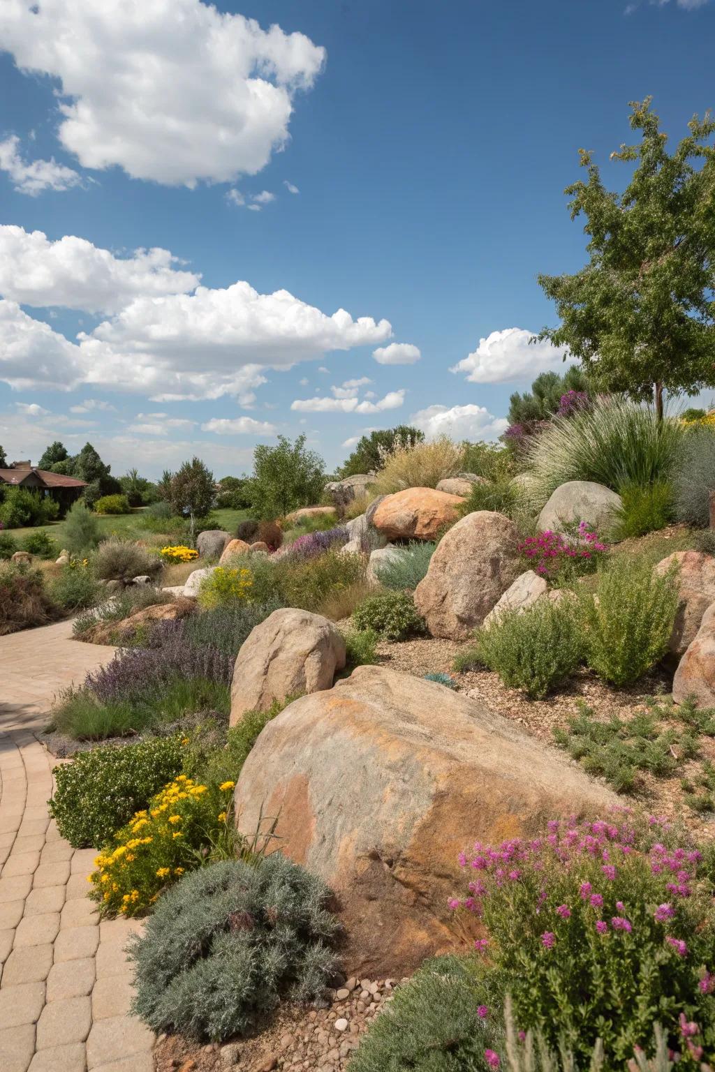 Decorative rocks add character to a xeriscape garden.
