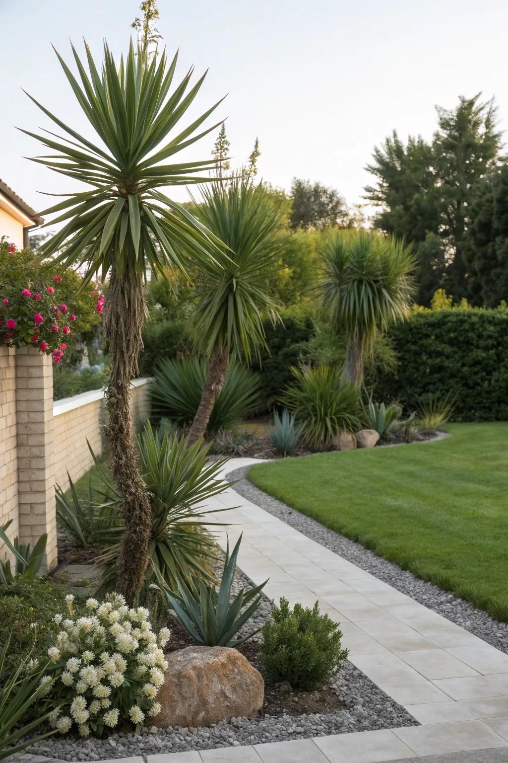 Yucca plants creating a focal point in the front yard.