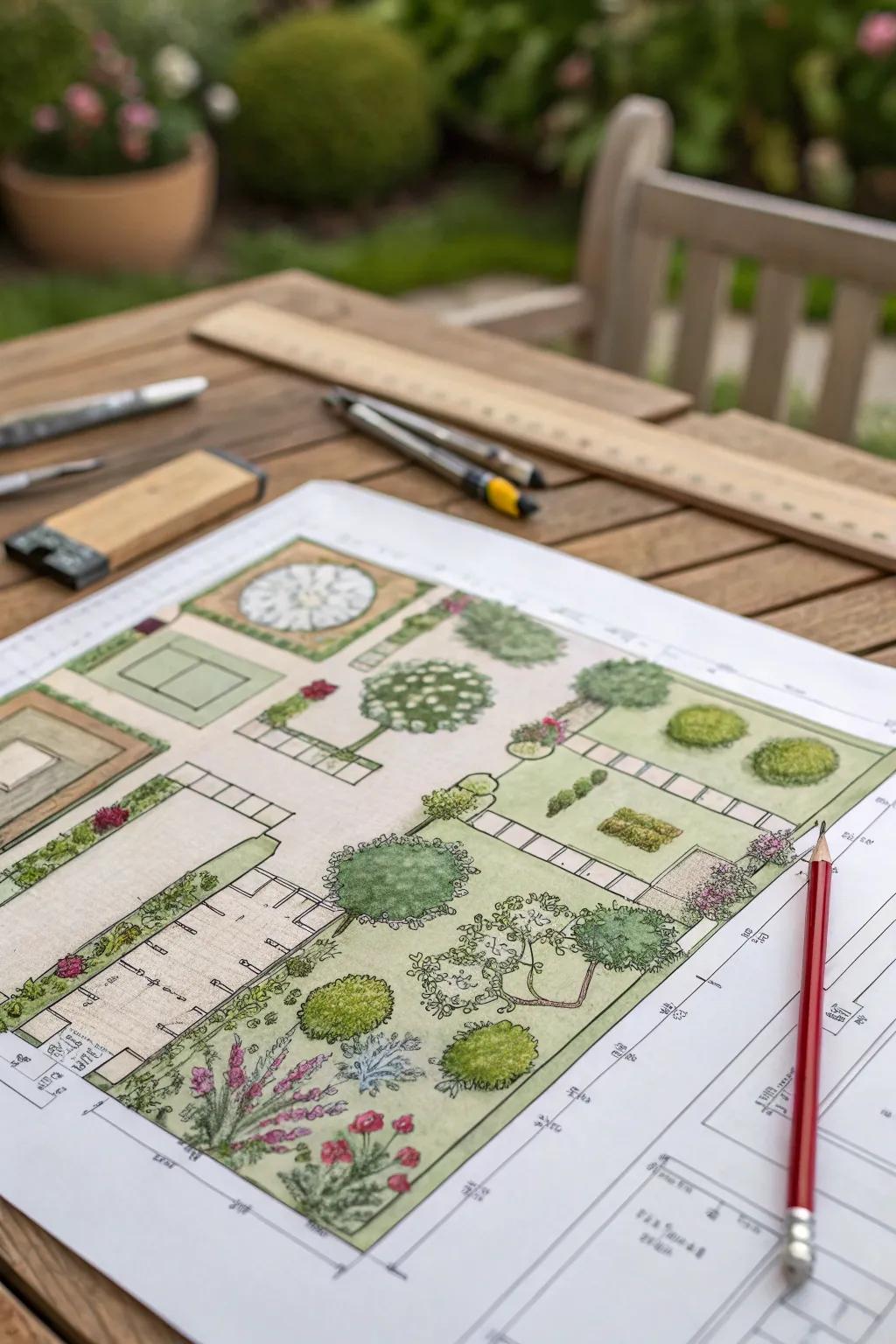 Plan your garden with a detailed layout for a cohesive design.