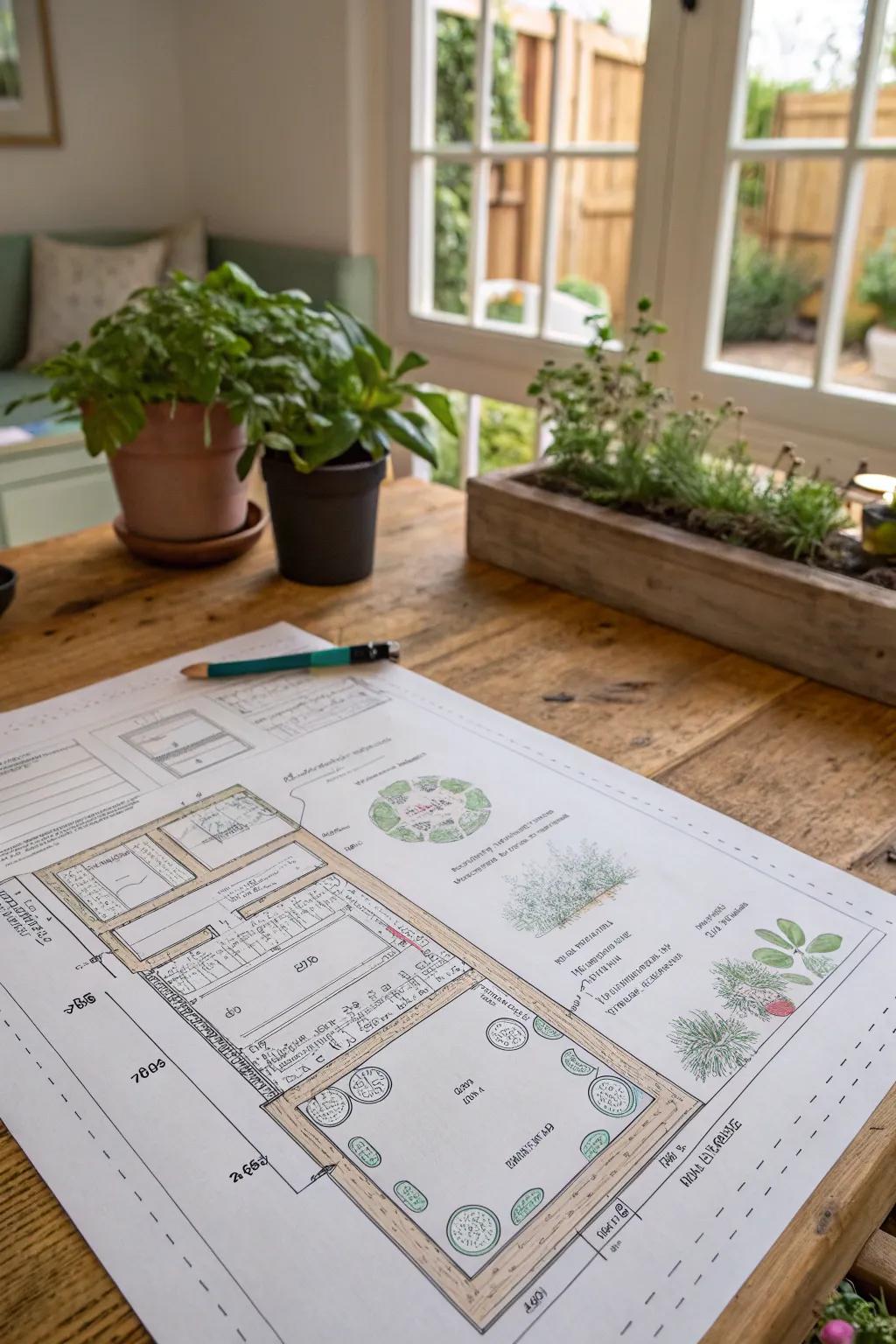 A detailed garden blueprint for planning a zone 8b landscape.