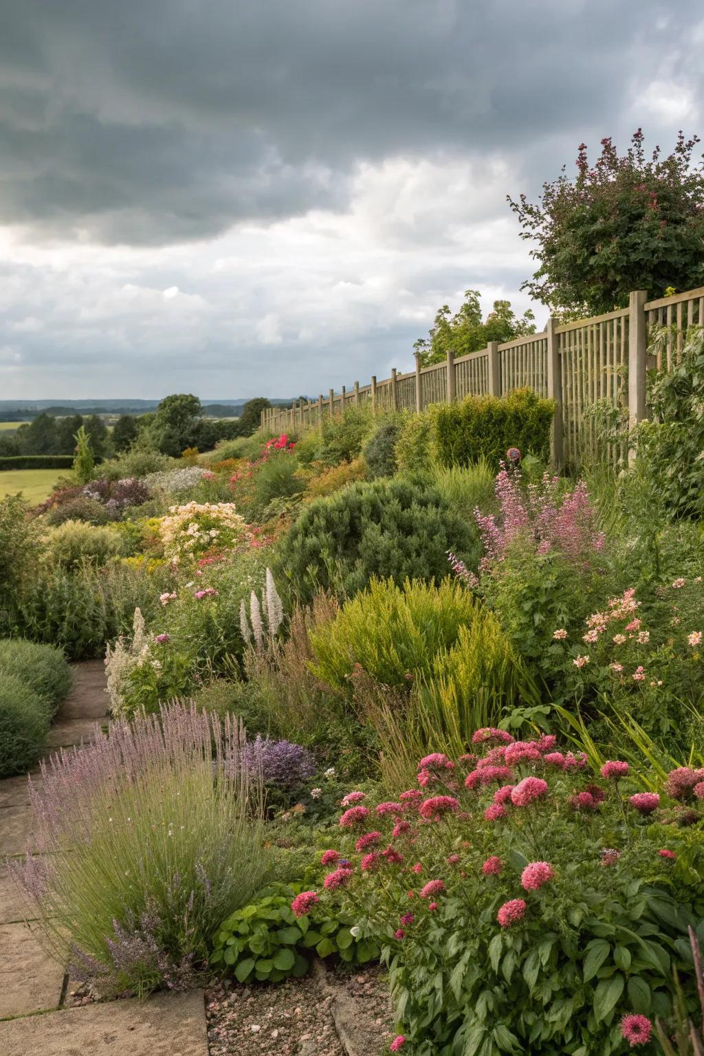 Layered planting that adds depth and dimension in a zone 9b garden.