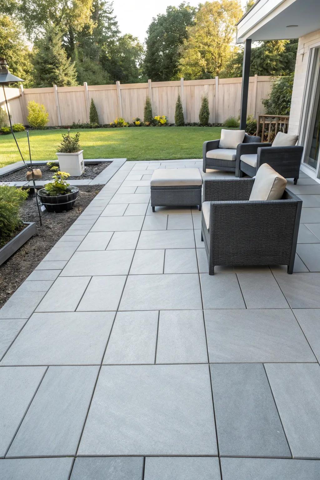 Modern paver patio with sleek, large squares.