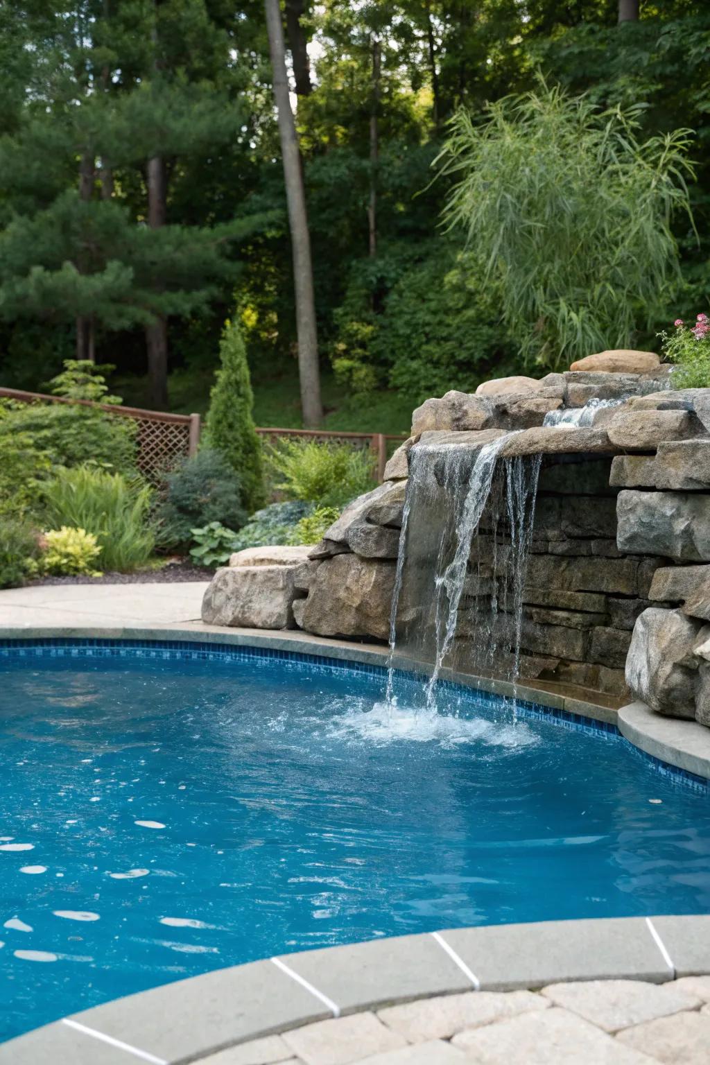A 16x32 inground pool enhanced with a cascading waterfall.