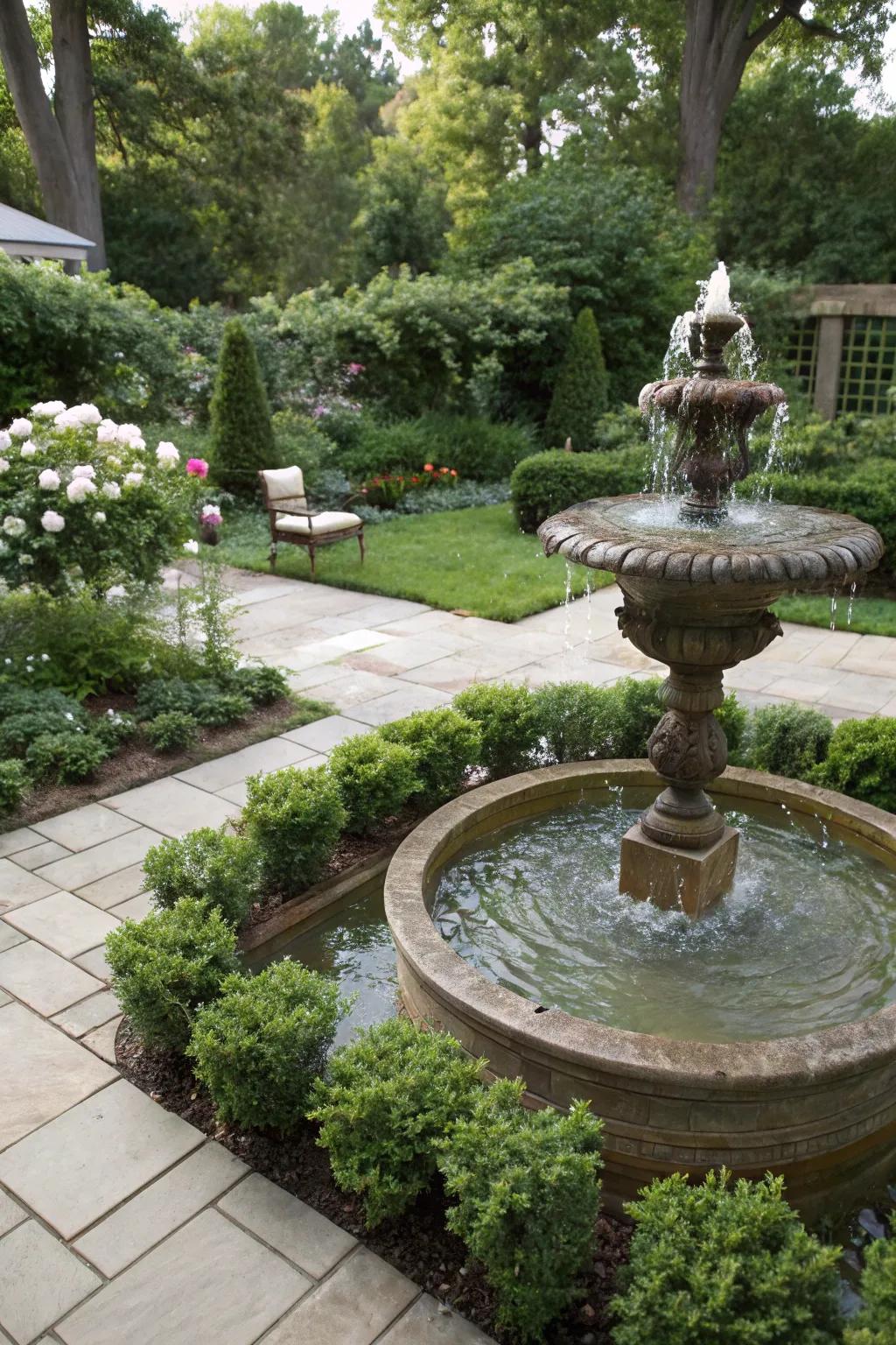 A water feature adds a serene and soothing element to your backyard.