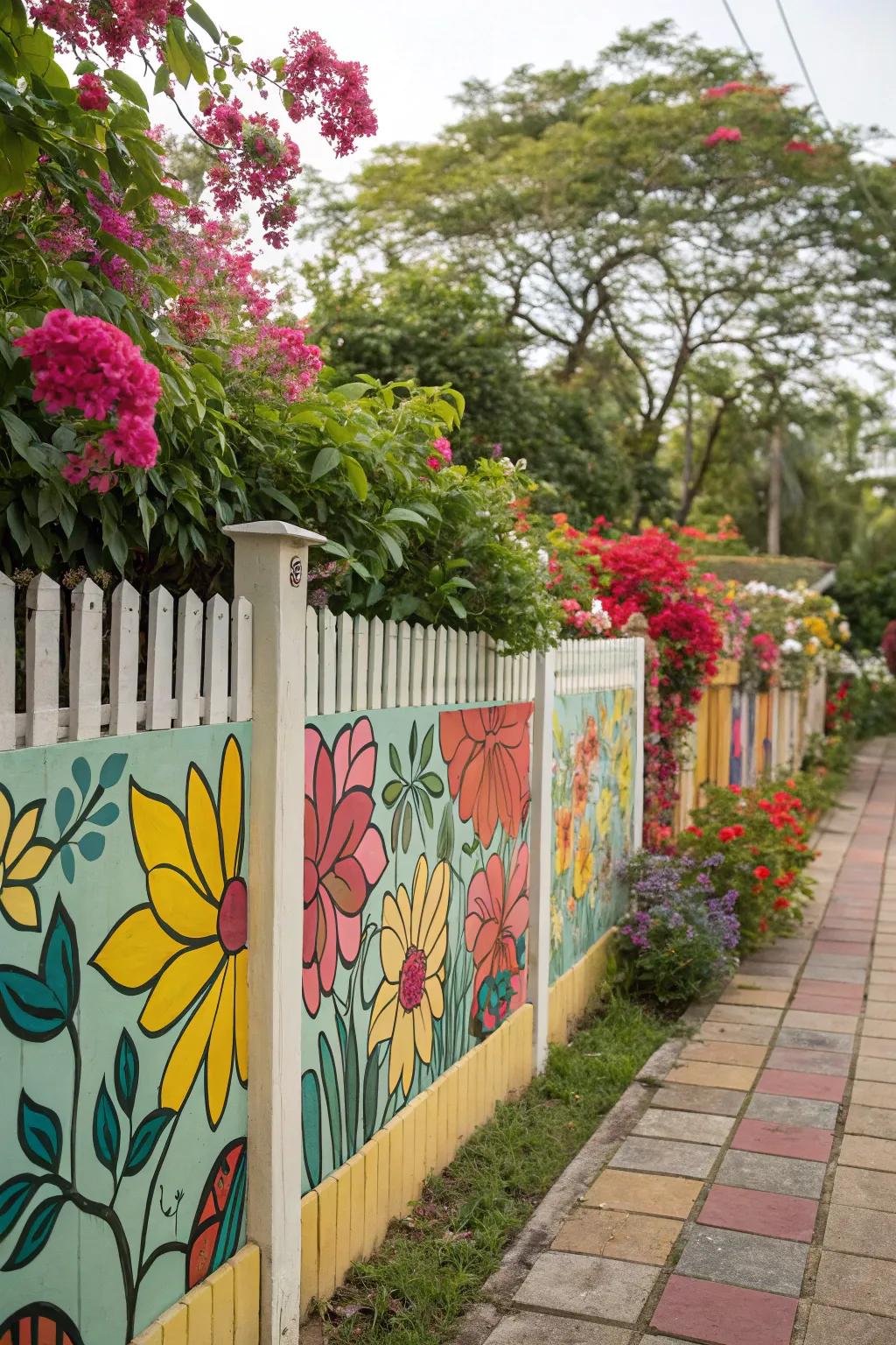 Artistic fence makeover for a creative touch.